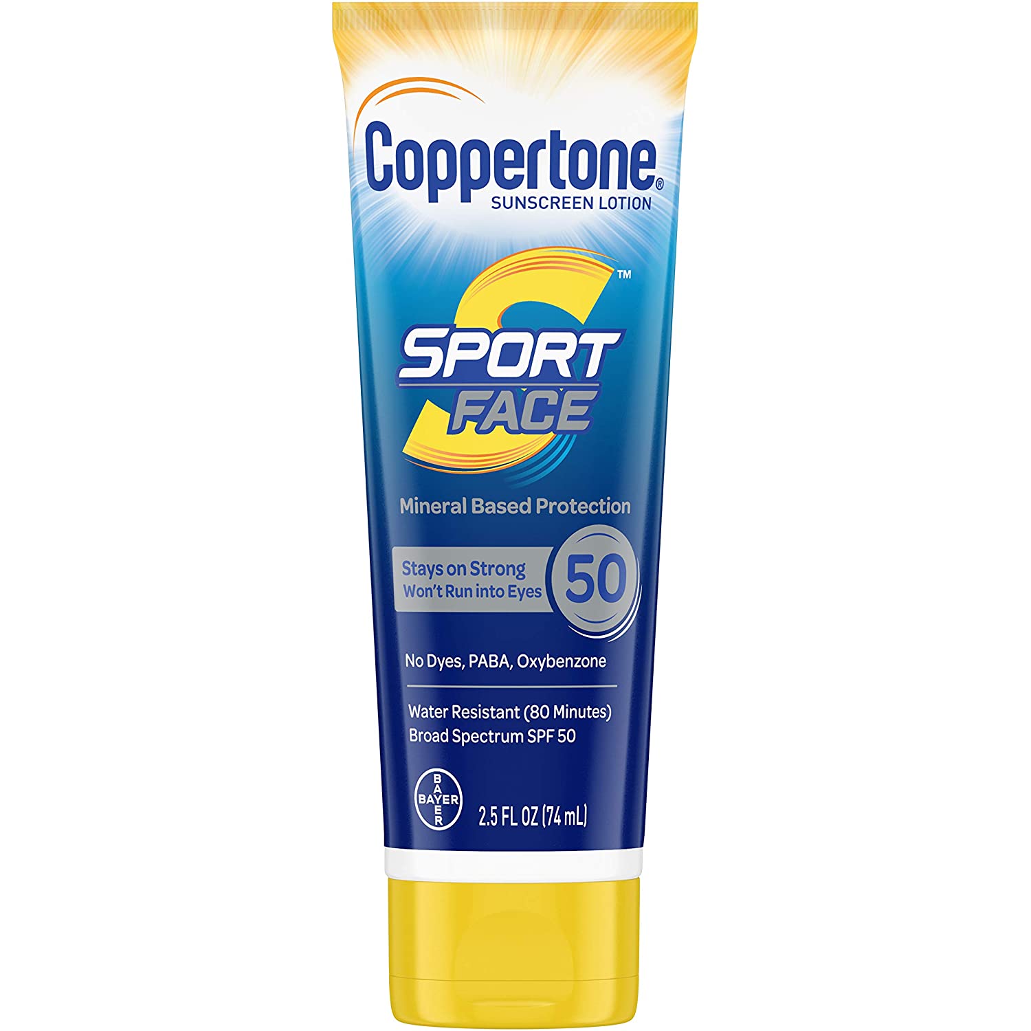 ''Coppertone Sport Face SPF 50 Sunscreen Mineral Based LOTION, Dye Free, PABA Free & Oxybenzone Free 