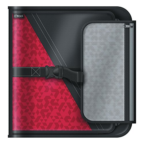 ''Mead 2 Inch Round RING Binder, Sewn Fabric, 3 Tab Expanding File, 4 Pockets, Red/Black (29282BJ7)''