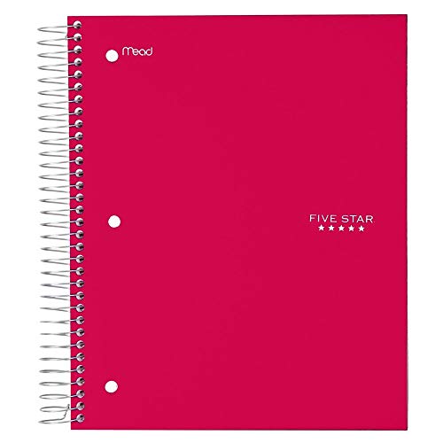 ''Five Star Spiral Notebook, 5 Subject, Wide Ruled Paper, 200 SHEETS, 10-1/2'''' x 8'''', Color Selected 
