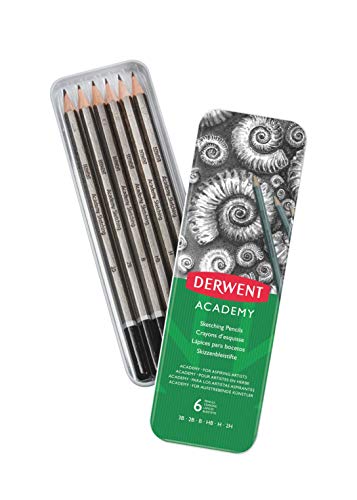 ''Derwent Academy Sketching PENCILs, 6 Degrees of Hardness, Metal Tin, 6 Count (2301945)''
