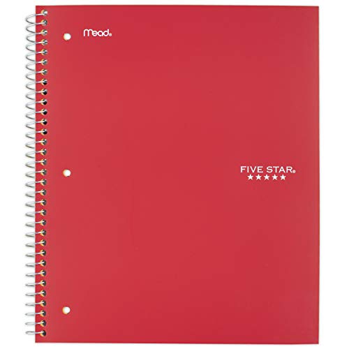 ''Five Star Spiral Notebook, 1 Subject, Wide Ruled Paper, 100 SHEETS, 10-1/2'''' x 8'''', Red (72017)''