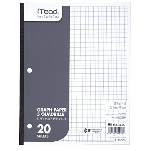 ''Mead Graph Paper Pad, Quadrille, 5 Squares per Inch, 11'''' x 8-1/2'''', 20 SHEETS, 1 Pack (19030)''