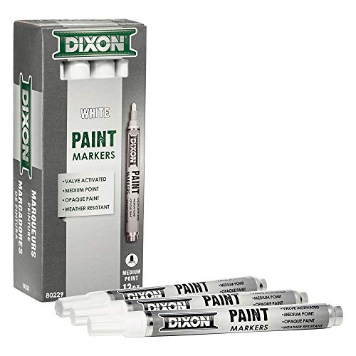 ''Dixon Industrial PAINT Markers, Medium Tip, Box of 12 Markers, White (80229)''