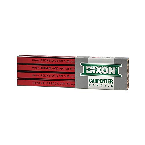 ''DIXON Industrial Carpenter PENCILs, Medium Graphite Core, Red/Black, 7'''', 12-Pack (19972)''