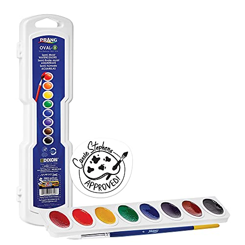 ''PRANG Oval-8 Pan Watercolor PAINT Set, 8 Assorted Colors, Refillable, Includes Brush (00800), 8-Col
