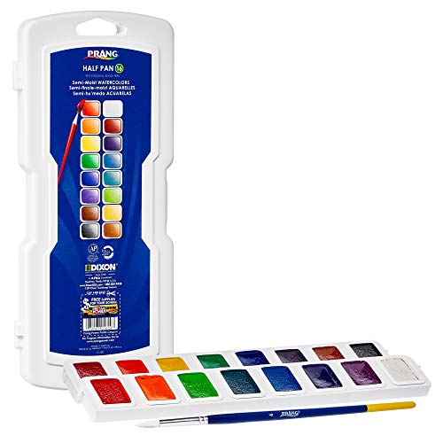 ''Prang Half Pan Watercolor PAINT Set with Brush and Lid, Refillable, 16 Assorted Colors, (01600)''
