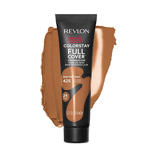 Product Image - Revlon ColorStay Full Cover Longwear Matte Foundation, Heat & Sweat Resistant Lightweight Face Makeup, Caramel (425), 1.0 oz