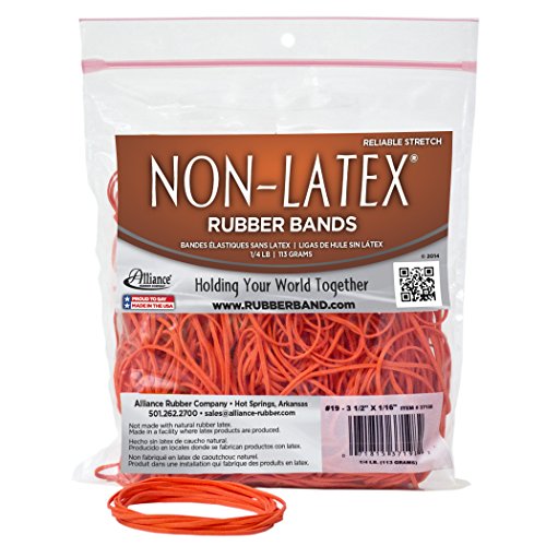 ''Alliance RUBBER 37198#19 Non-Latex RUBBER BANDS, 1/4 lb Poly Bag Contains Approx. 260 BANDS (3 1/2''