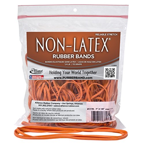 ''Alliance RUBBER 37178#117B Non-Latex RUBBER BANDS, 1/4 lb Poly Bag Contains Approx. 63 BANDS (7'''' x