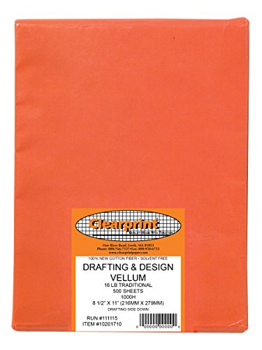 ''Clearprint 1000H Design Vellum SHEETS, 16 lb, 100% Cotton, 8-1/2 x 11 Inches, 500 SHEETS Per Pack, 