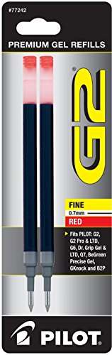 ''PILOT G2 Gel Ink Refills For Rolling Ball PENs, Fine Point, Red Ink, 2-Pack (77242)''