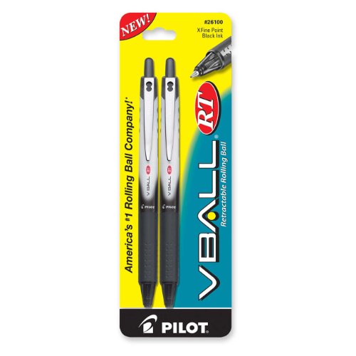 ''PILOT VBall RT Refillable & Retractable Liquid Ink Rolling Ball PENs, Extra Fine Point, Black Ink, 