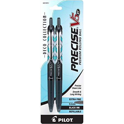 ''PILOT Precise V5 RT Deco Collection Refillable & Retractable Liquid Ink Rolling Ball PENs, Extra Fi