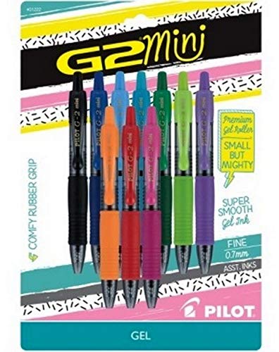 ''Pilot G2 Retractable Premium Mini Gel Ink Roller Ball PENs, Fine Point.7mm, Assorted Ink Colors, 10