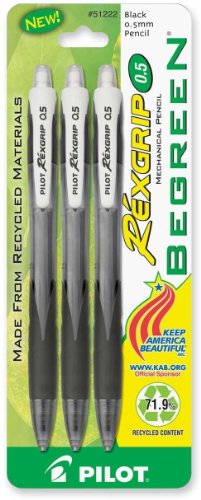 Product Image - PILOT RexGrip BeGreen Mechanical Pencils, 0.5mm HB Lead, 3-Pack (51222)