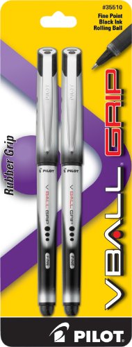 Product Image - PILOT VBall Grip Liquid Ink Rolling Ball Stick Pens, Fine Point, Black Ink, 2-Pack (35510)