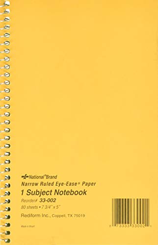 ''National Brown Board Cover NOTEBOOK, Narrow Ruled, 1 Subject, Green Eye-Ease Paper, 7.75'''' x 5'''', 8