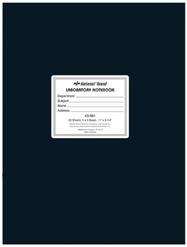 ''NATIONAL Brand Laboratory Notebook, 5 X 5 Quad, Black, White Paper, 11 x 8.5'''', 60 SHEETS (43591)''
