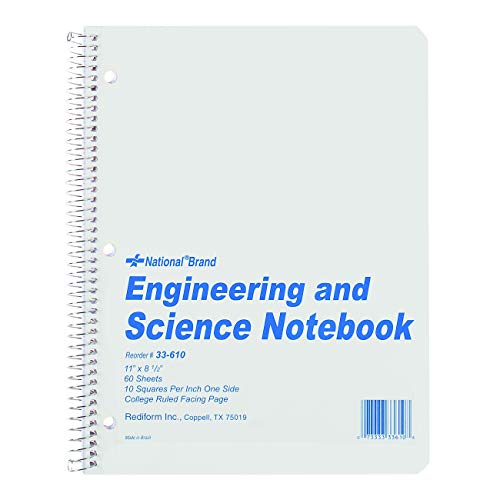 ''National Engingeering and Science NOTEBOOK, 10 x 10 Quad and College Ruling, Gray Cover, 11'''' x 8.5