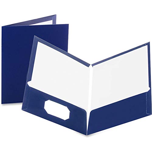 ''Oxford Laminated Twin-Pocket Folders, Letter Size, Navy, Holds 100 SHEETS, Box of 25 (51743)''