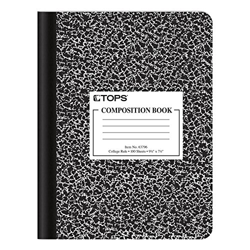 ''Oxford Composition NOTEBOOK, College Ruled Paper, 9-3/4'''' x 7-1/2'''', Black Marble Covers, 100 Sheet