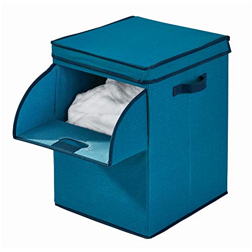 ''iDesign Emmy Fabric Storage Bin with Lid and Opening Front, Basket Container with Dual Side HANDLEs