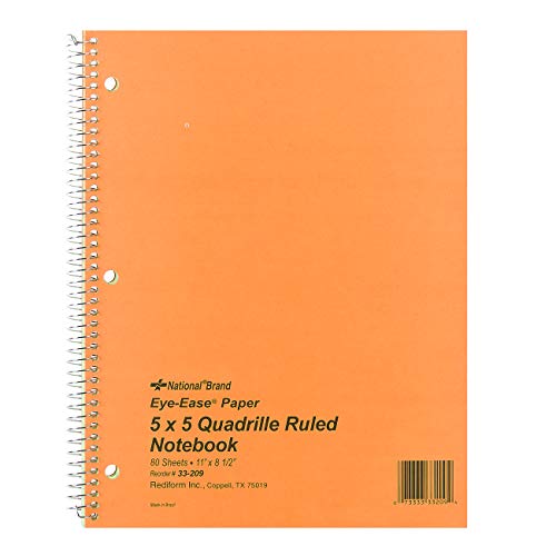 ''NATIONAL Brand Brown Board Cover Notebook, Quad, 1-Subject, Green Paper, 11 x 8.5'''' 80 SHEETS (3320