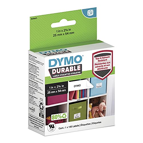 ''DYMO LW Durable Labels for LabelWriter Label PRINTERs, White Poly, 1? x 2-1/8?, Roll of 160 (197641