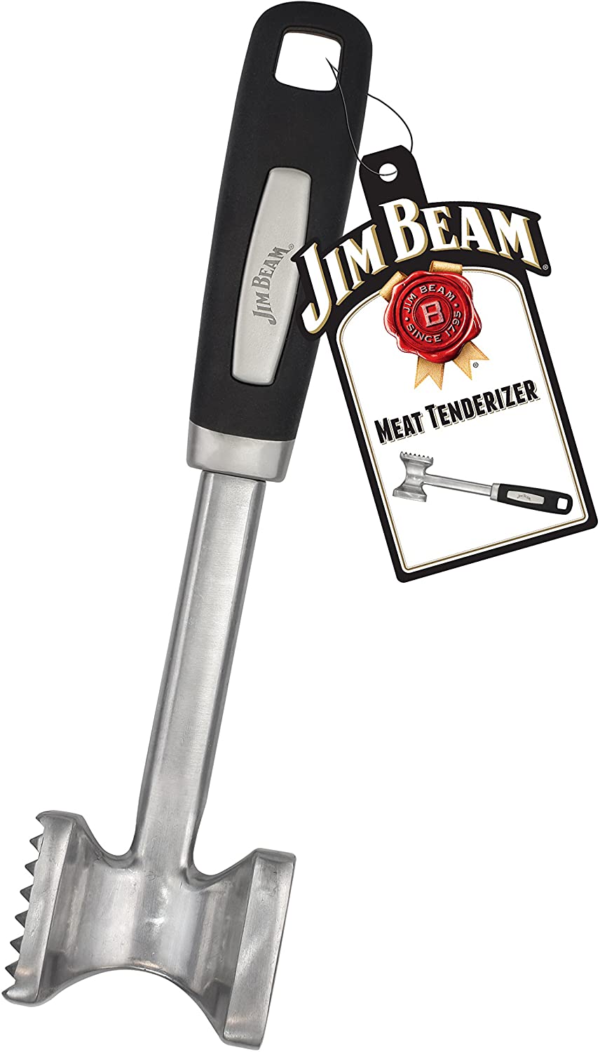 ''Jim Beam Stainless Steel Heavy Duty Construction Meat Tenderizer with Soft Grip HANDLE, Medium, Sil