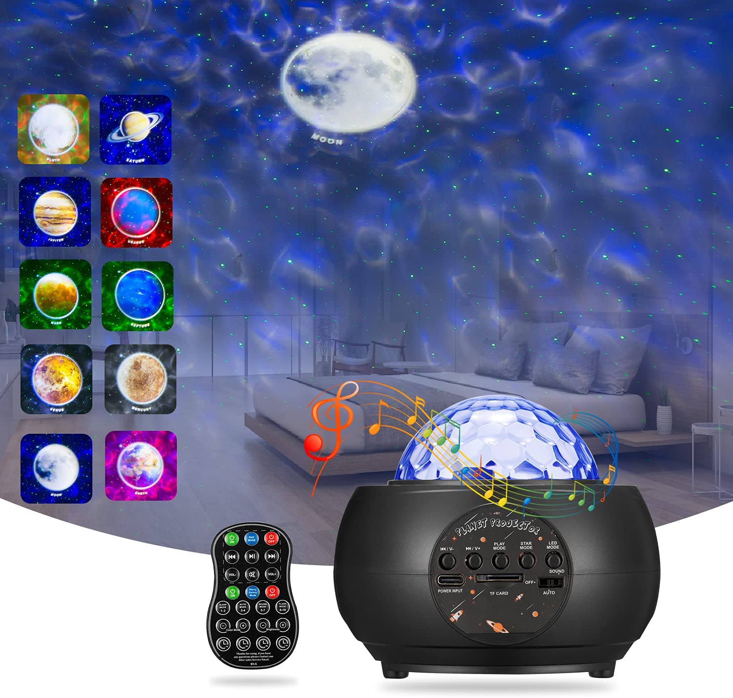 ''Galaxy Projector Star Projector, BSYUN NEW Version Sound Activated Planets Projector for Ceiling Wa