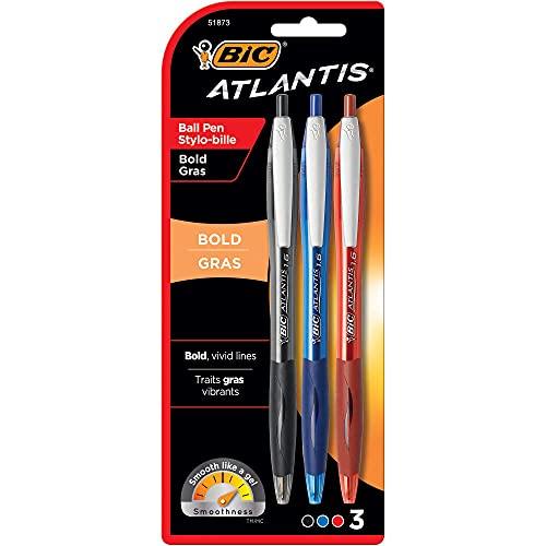 ''BIC Atlantis Bold Ballpoint PEN, Bold Point (1.6mm), Assorted Colors, 3-Count''