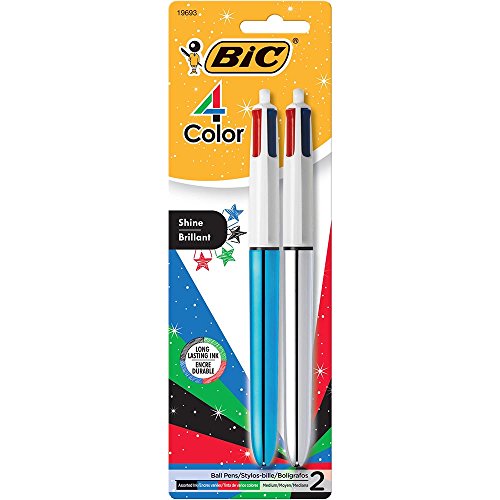 ''BIC 4-Color Shine Ball PEN, Medium Point (1.0 mm), Metallic Barrel, Assorted Inks, 2 Count''