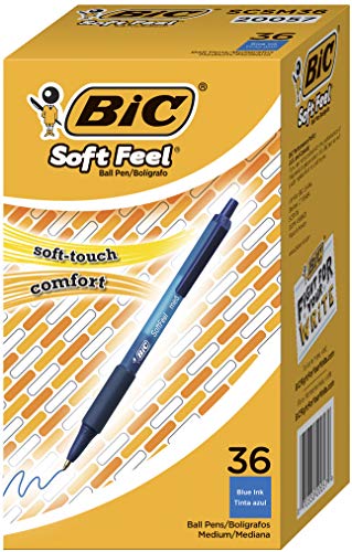 ''BIC Soft Feel Stick PENs With Special No-Slip Comfortable Grip, Medium Point (1.0 mm), Blue, 36-Cou