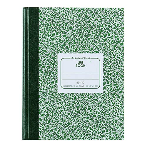 ''National Laboratory Notebook, 5 x 5 Quad Ruling, Green Marble Cover, 10.125'''' x 7.875'''', 96 SHEETS 