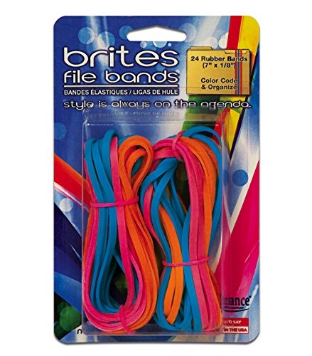 ''Alliance RUBBER 07755 Non-Latex Brites File BANDS, Colored Elastic BANDS, 24 Pack (7'''' x 1/8'''', Ass
