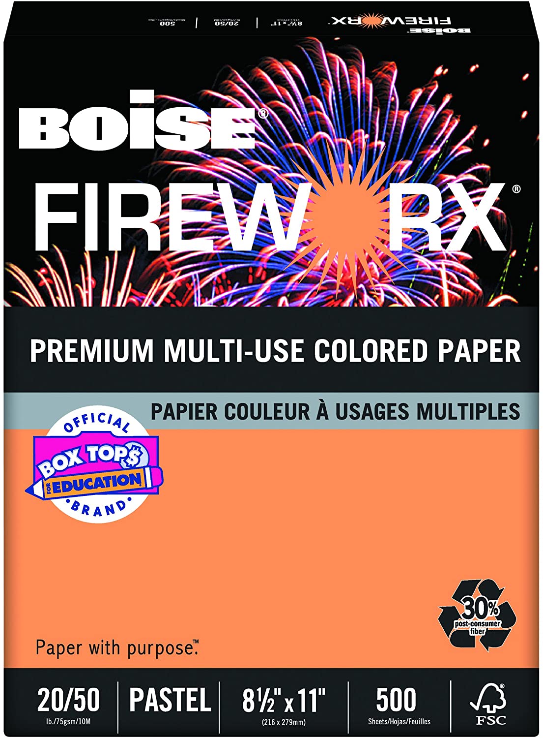 ''Boise Fireworx Color Copy/Laser Paper, 20 lb, Letter Size (8.5 x 11), Pumpkin Glow, 500 SHEETS (MP2