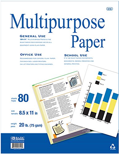 BAZIC Multipurpose Paper. White PRINTER Paper for Office and School Use (80 Sheets. 8.5 x 11 in)
