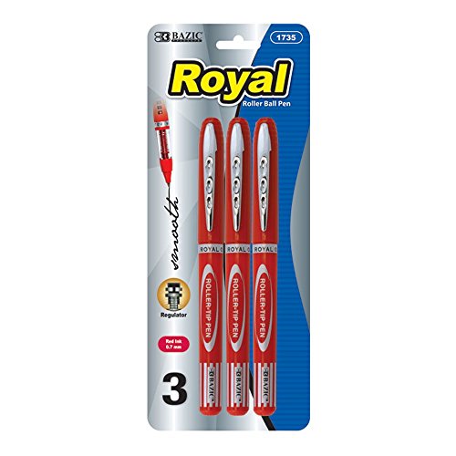 BAZIC Royal Red Rollerball PEN (3/Pack)