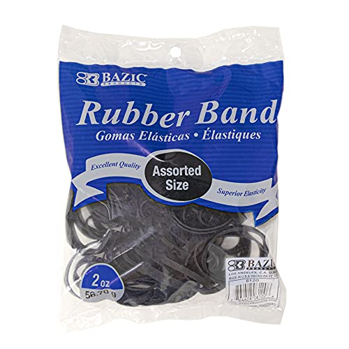 ''BAZIC Black Color RUBBER BANDS 2 Oz./ 56.70 g Assorted Sizes, Made in USA Elastic BANDS for Bank Bi