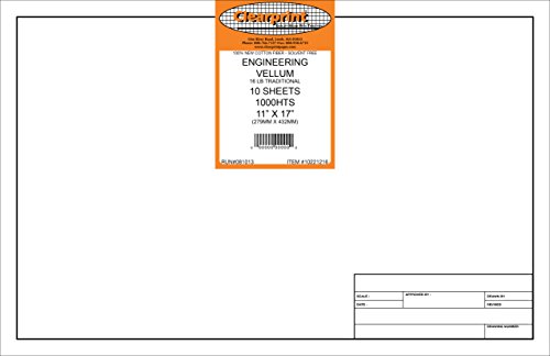 ''Clearprint Vellum SHEETS with Engineer Title Block, 11x17 Inches, 16 lb, 60 GSM, 1000H 100% Cotton,