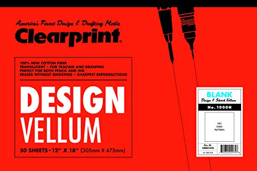 ''Clearprint 1000H Design Vellum Pad, 16 lb, 100% Cotton, 12 x 18 Inches, 50 SHEETS, Translucent Whit