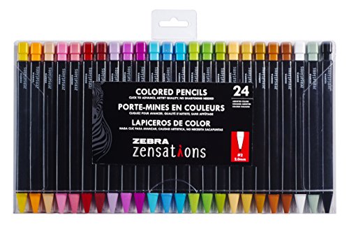 ''Zebra Zensations Mechanical Colored PENCILs, 2.0mm Point Size, Assorted Colored Lead, 24-Count''