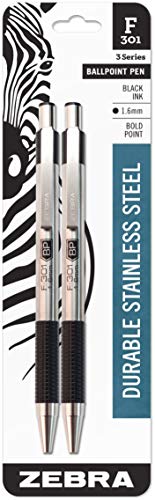 ''Zebra PEN F-301 Bold Ballpoint Retractable PENs, 1.6mm Point Size, Black Ink, Pack of 2 (27312)''