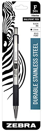 ''Zebra F-301 Ballpoint Stainless Steel Retractable PEN, Bold Point, 1.6mm, Black Ink, 1-Count''