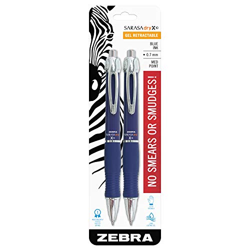 ''Zebra X10 Retractable Gel PEN, Medium Point, 0.7mm, Blue Barrel, Acid Free Blue Ink, 2 Pack (Packag