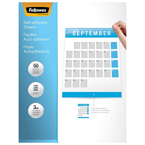 ''Fellowes Self-Adhesive SHEETS, Letter Size, 3 mil, 10 Pack (5221501), Clear''