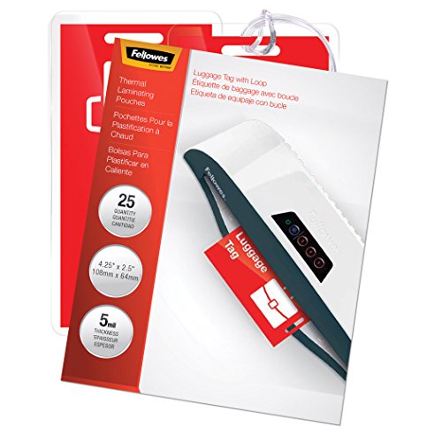 ''Fellowes Hot Laminating Pouches, LUGGAGE ID Tag with Loop, 5 mil, 25 Pack (52003)''