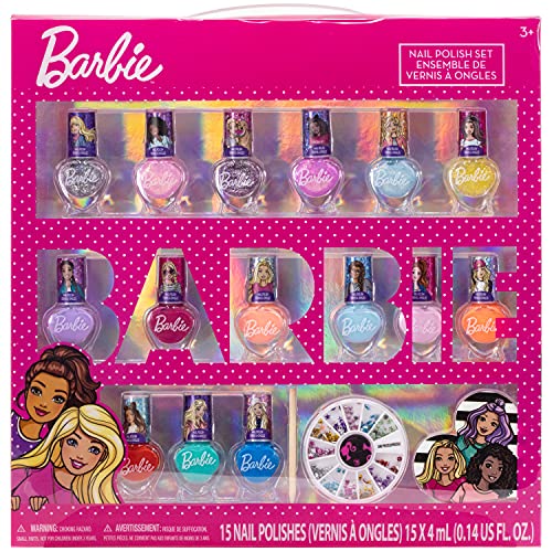 ''Barbie - Townley Girl Non-Toxic Peel-Off Quick Dry NAIL Polish Activity Makeup Set for Girls, Ages 