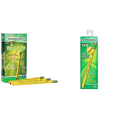 ''TICONDEROGA My First Tri-Write PENCILs with Eraser, Primary Size Wood-Cased #2 HB Soft, Yellow, 36-