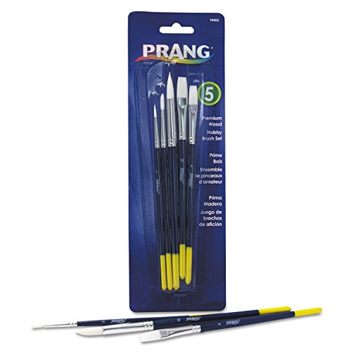 ''Prang Hobby PAINT Brush Set for Oil, Watercolor, Acrylic and Tempera, Wood Handle White Bristles, 5